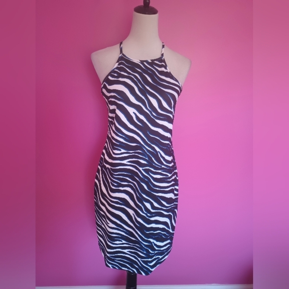 Boston Proper Ladies Blue Tinted Zebra Print Mini Cocktail Dress (Size Small) - Picture 2 of 11